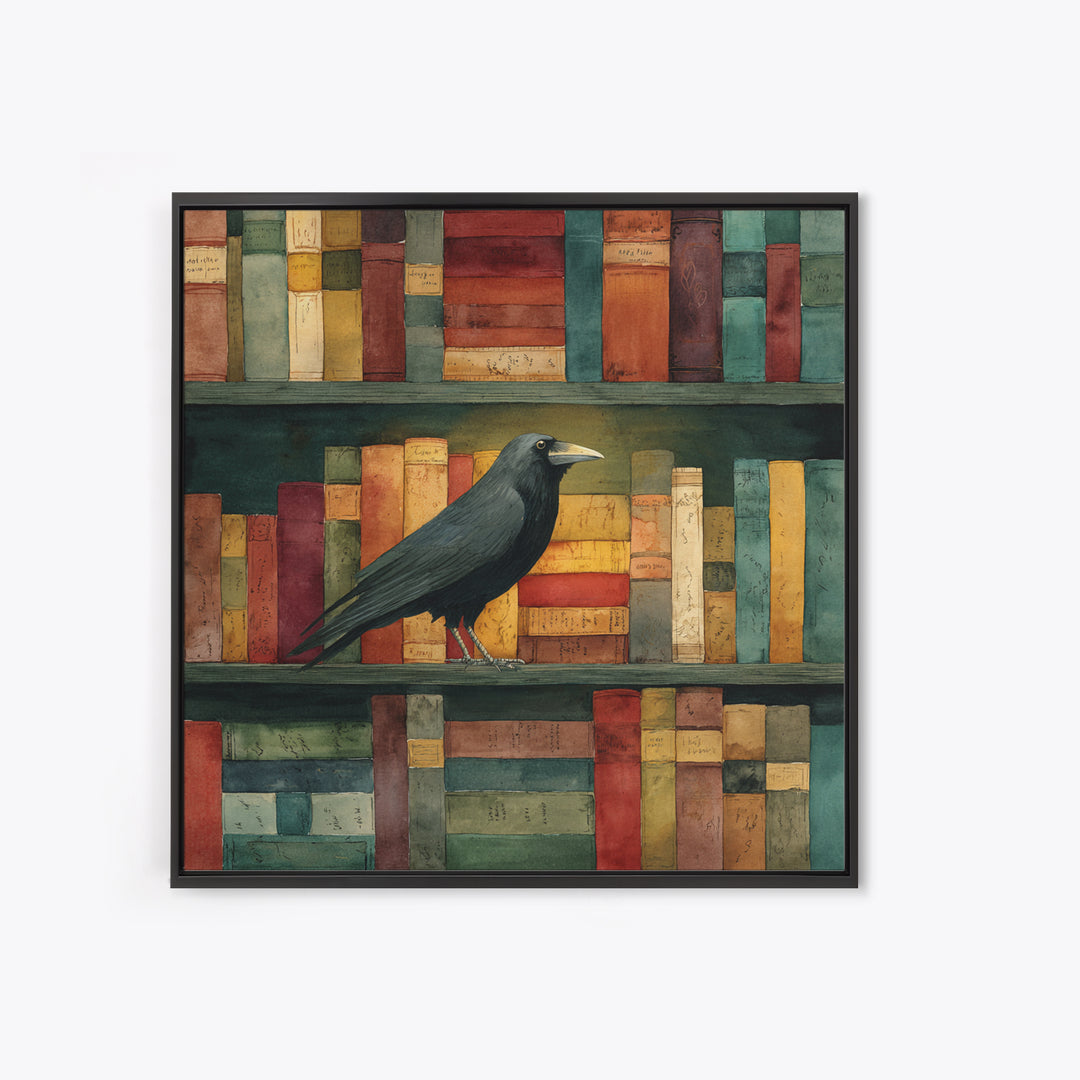 Black Raven Perched on Closed Book Canvas Print, Library Art, Book Art, Library Decor, Oil Painting, Archive, Fine Art Print, LIB-1x1-22