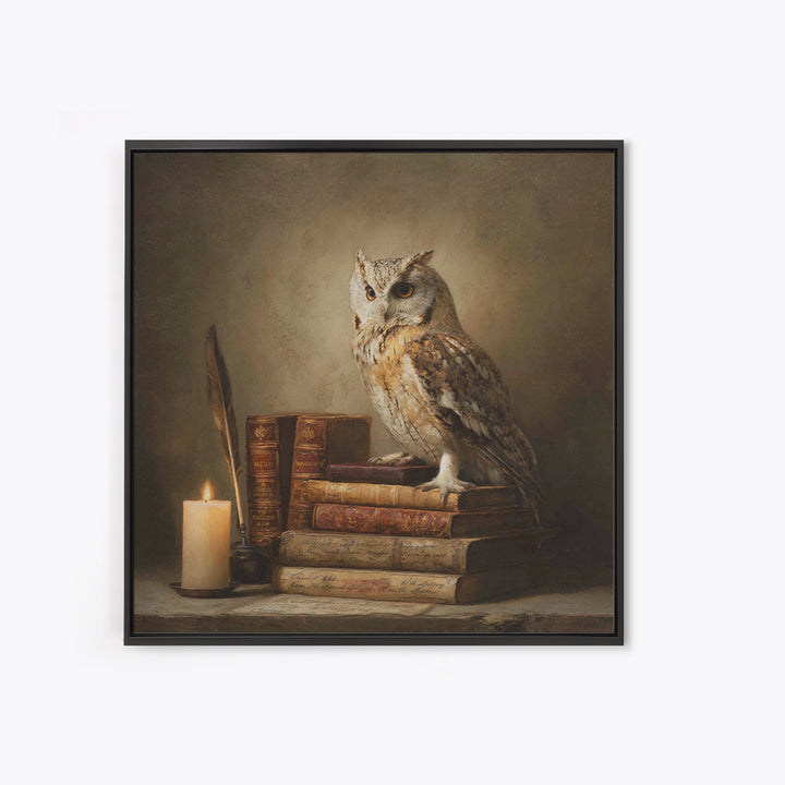 Owl Perched on a Pile of Antique Canvas Print, Library Art, Gothic Wall Decor, Library Decor, Fine Art, Archive, LIB-1x1-50