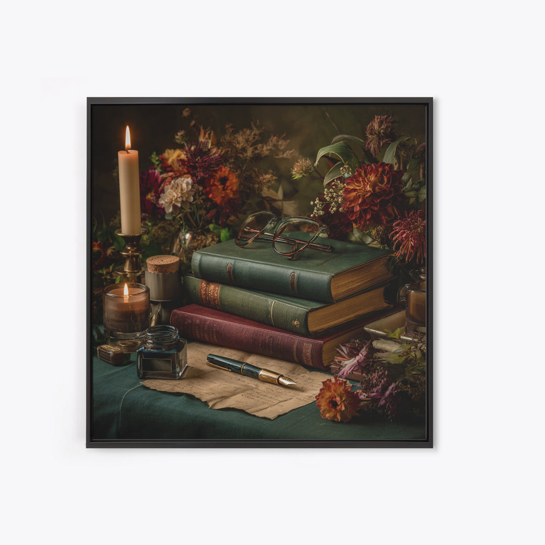 Fountain Pen and Parchment Canvas Print, Library Art, Bookish Decor, Library Decor, Archive, Modern Decor, Fine Art Print, LIB-1x1-60