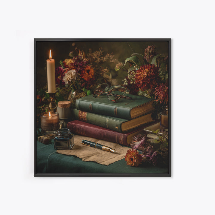 Fountain Pen and Parchment Canvas Print, Library Art, Bookish Decor, Library Decor, Archive, Modern Decor, Fine Art Print, LIB-1x1-60