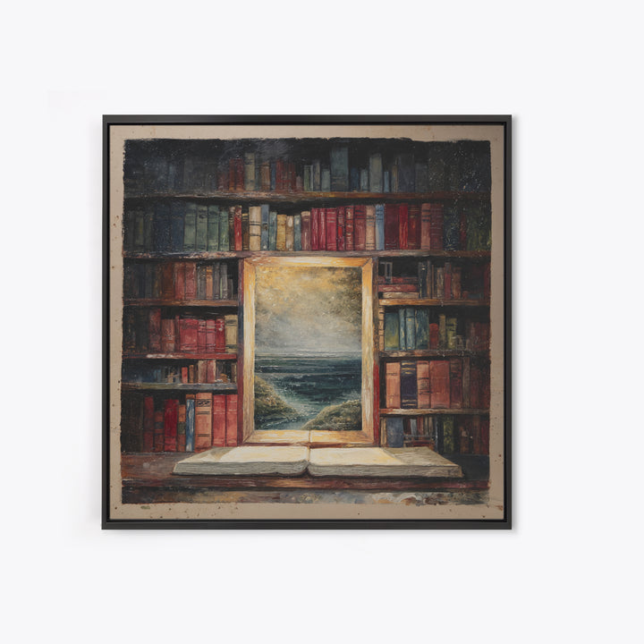 Stormy Sea Painting Inside an Open Book Framed Canvas Print, Library Art, Dark Academia Art, Library Decor, Abstract Art, LIB-1x1-66