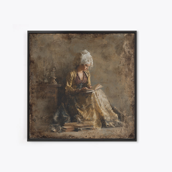 Renaissance Reading Figure Framed Canvas Print, Library Art, Gothic Wall Decor, Library Decor, Fine Art, Archive, LIB-1x1-71