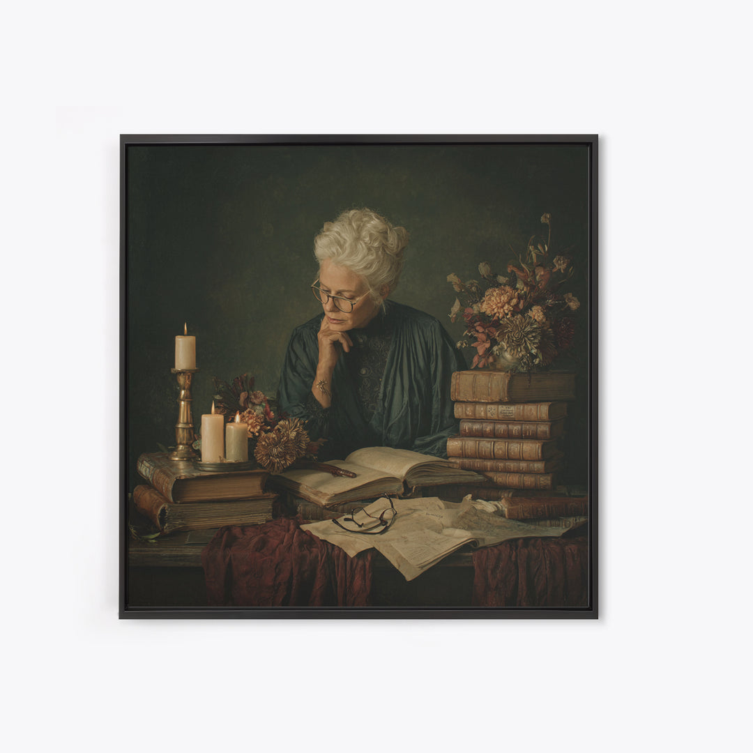 Classical Scholar Portrait Canvas Print, Library Art, Boho Decor, Library Decor, Fine Art, Archive, Digital Art, LIB-1x1-82