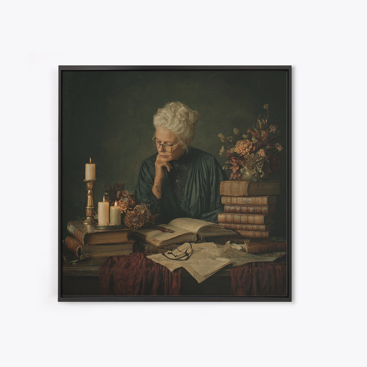 Classical Scholar Portrait Canvas Print, Library Art, Boho Decor, Library Decor, Fine Art, Archive, Digital Art, LIB-1x1-82