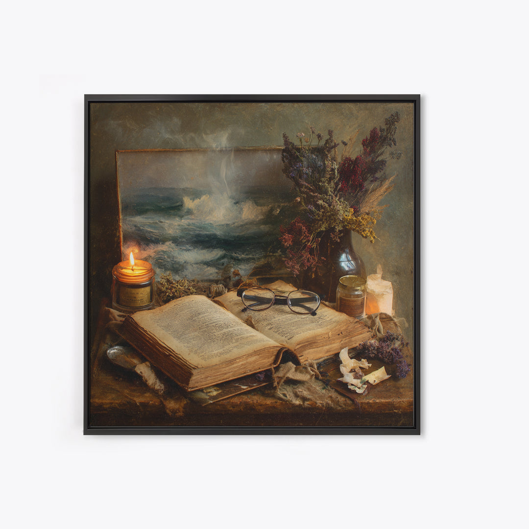 Stormy Sea Painting Inside an Open Book Canvas Print, Library Art, Neutral Decor, Library Decor, Fine Art, Archive, Home Decor, LIB-1x1-90