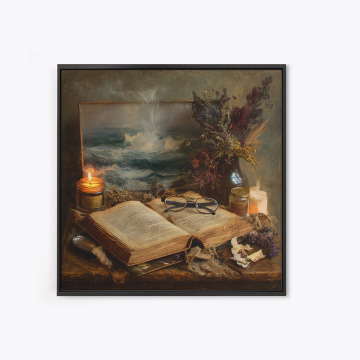 Stormy Sea Painting Inside an Open Book Canvas Print, Library Art, Neutral Decor, Library Decor, Fine Art, Archive, Home Decor, LIB-1x1-90