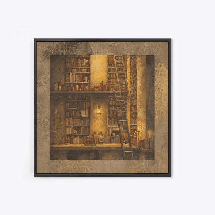 Rolling Library Ladder Canvas Print, Library Art, Painting, Library Decor, Archive, Halloween Printable, Gothic Wall Art, LIB-1x1-99