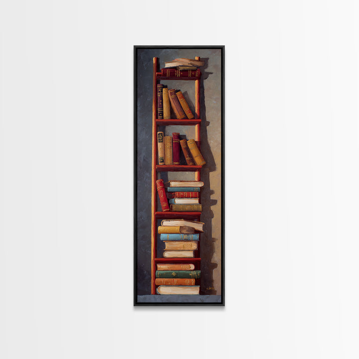 Rolling Library Ladder Canvas Print, Library Art, Watercolor Art, Library Decor, Fine Art, Archive, Halloween Wall Art, LIB-1x3-39
