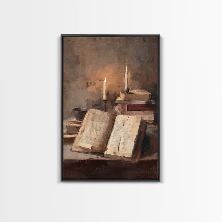 Stormy Sea Painting Inside an Open Book Framed Canvas Print, Library Art, Library Decor, Abstract Art, Archive, LIB-2x3-2