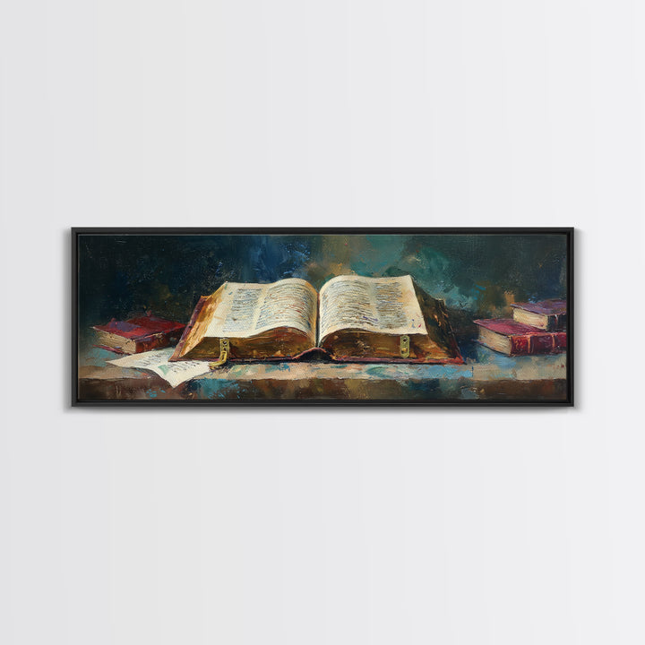 Ancient Book with Brass Clasps Canvas Print, Library Art, Book Art, Library Decor, Oil Painting, Archive, Fine Art Print, LIB-3x1-29
