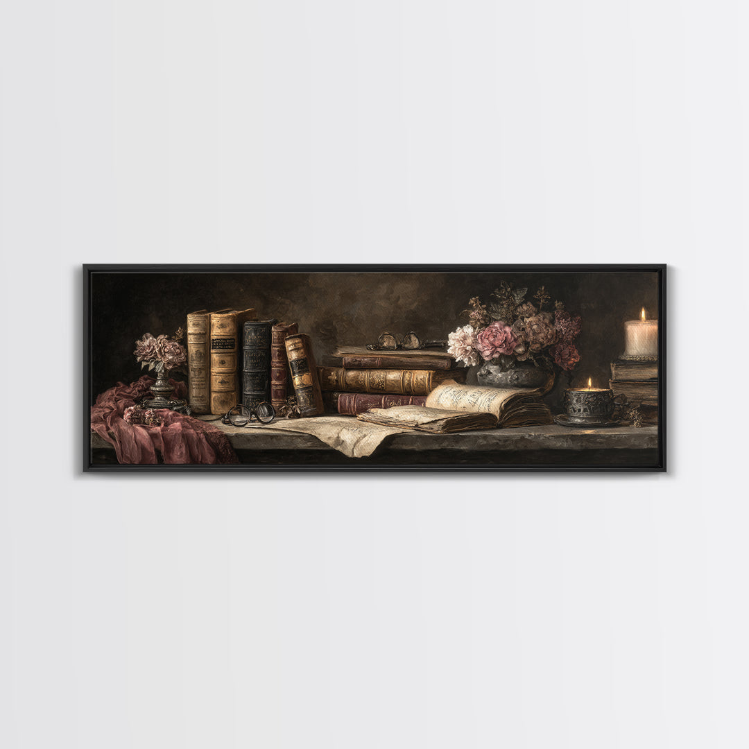 Classical Scholar Portrait Framed Canvas Print, Library Art, Book Art, Library Decor, Fine Art, Archive, Fine Art Print, LIB-3x1-74