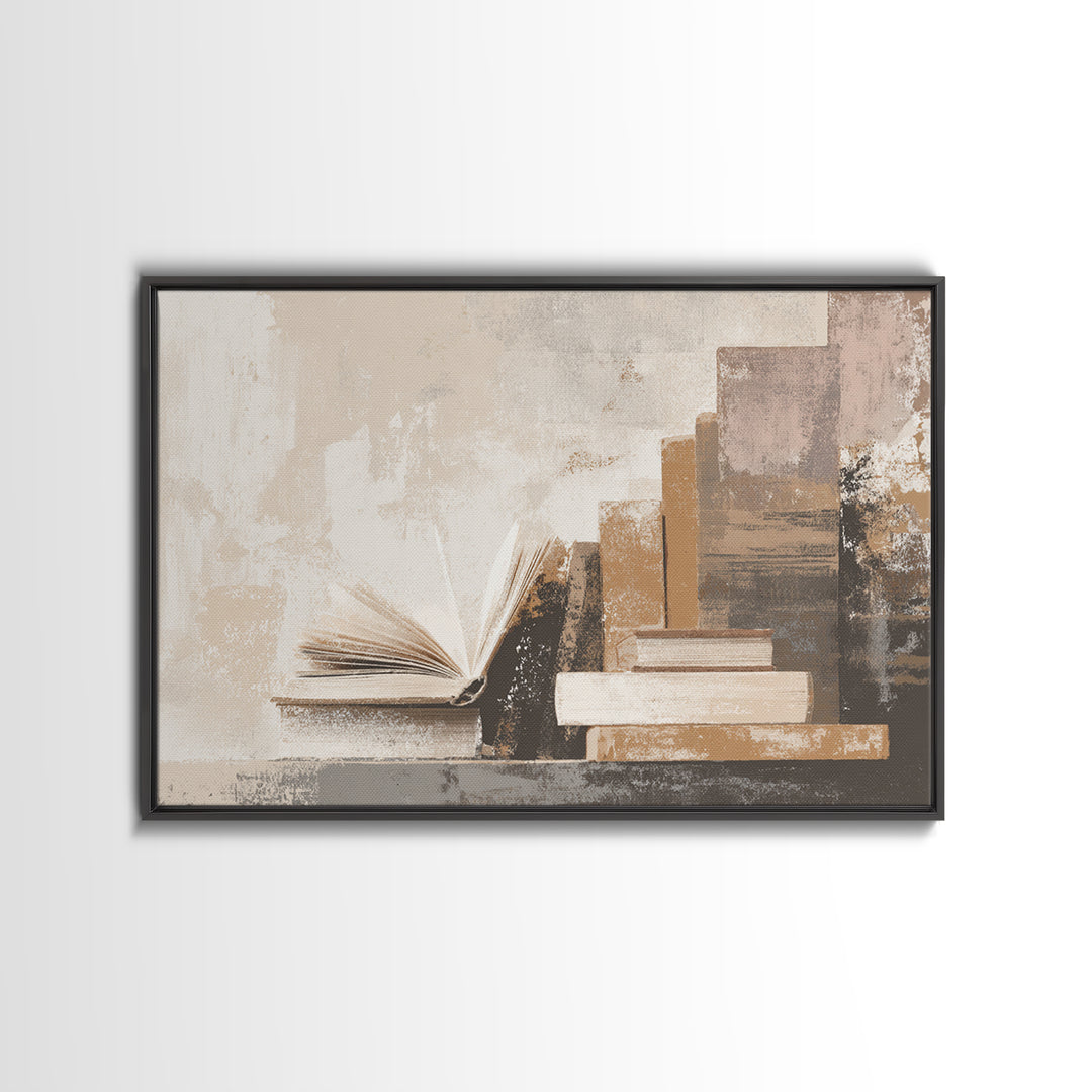 Minimal Book Silhouette Canvas Print, Library Art, Black Cat Art, Library Decor, Abstract Art, Archive, Luxury Decor, LIB-3x2-21