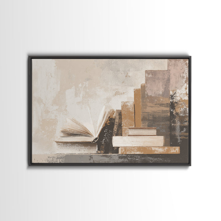 Minimal Book Silhouette Canvas Print, Library Art, Black Cat Art, Library Decor, Abstract Art, Archive, Luxury Decor, LIB-3x2-21