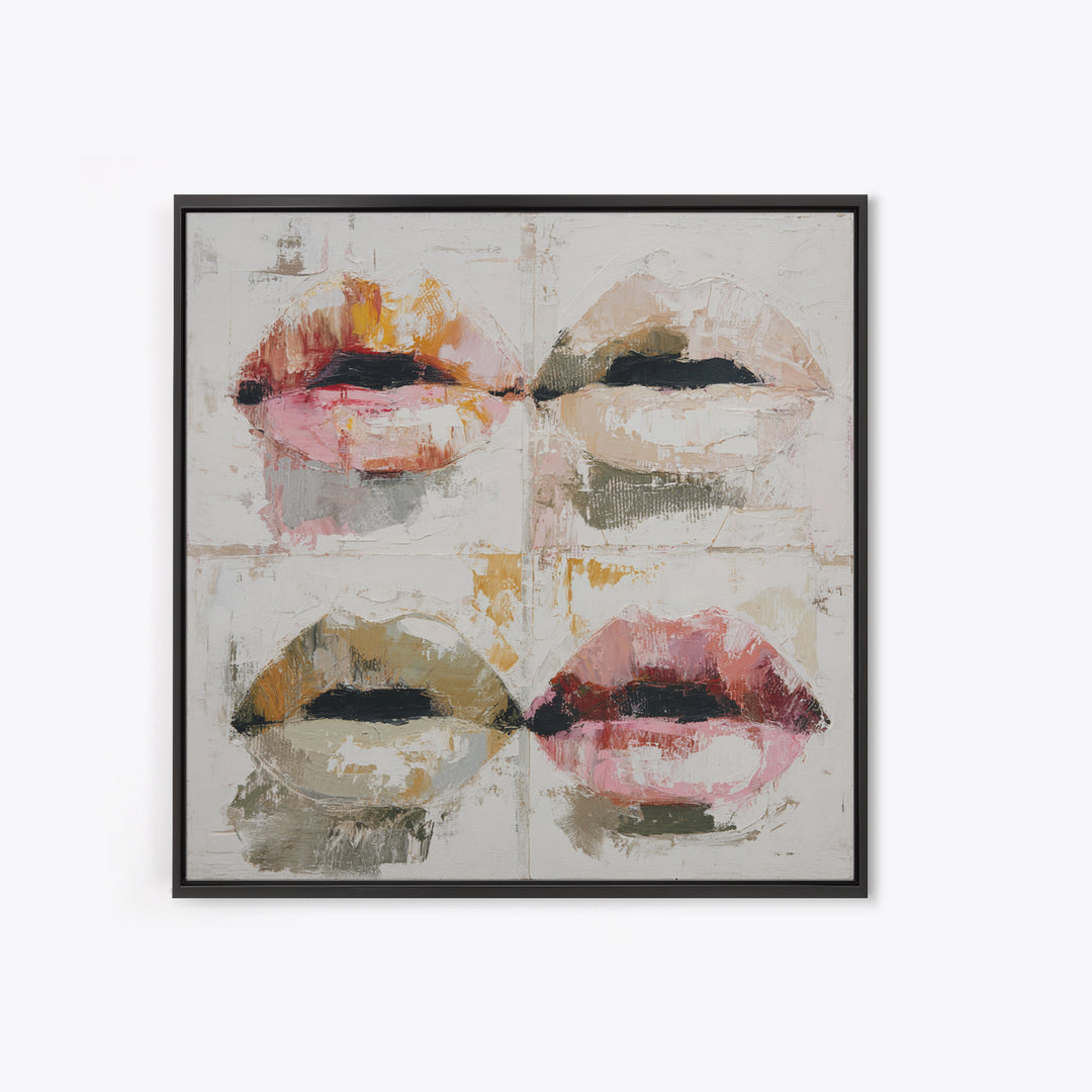 Abstract Lips and Hand Fashion Sketch Framed Canvas Print, Line Art, Aesthetic Prints, Living Room Decor, Fine Art, Line, LIN-1x1-42