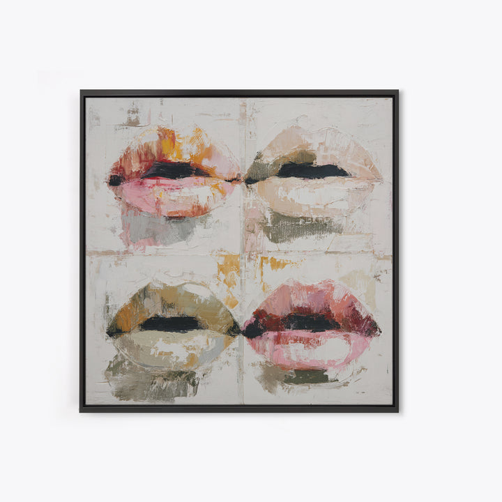 Abstract Lips and Hand Fashion Sketch Framed Canvas Print, Line Art, Aesthetic Prints, Living Room Decor, Fine Art, Line, LIN-1x1-42