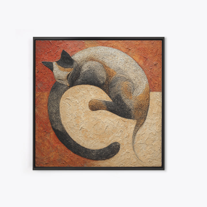 Monoline Cat Stretching Framed Canvas Print, Line Art, Black and White Art, Living Room Decor, Abstract Art, Line, LIN-1x1-6