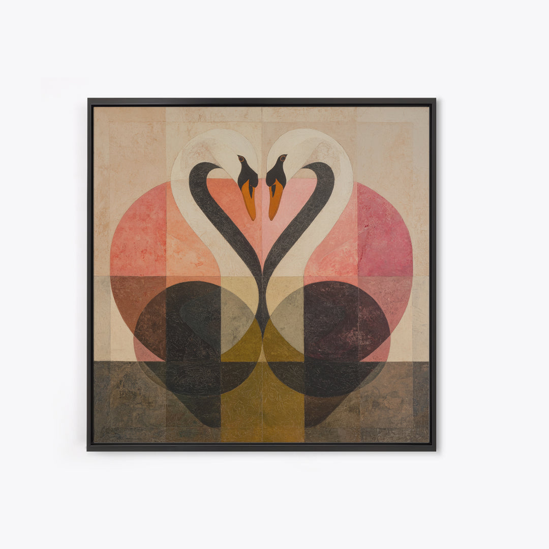 Two Swans Forming a Heart Shape Framed Canvas Print, Line Art, Modern Art, Living Room Decor, Abstract Art, Line, Neutral Decor, LIN-1x1-64