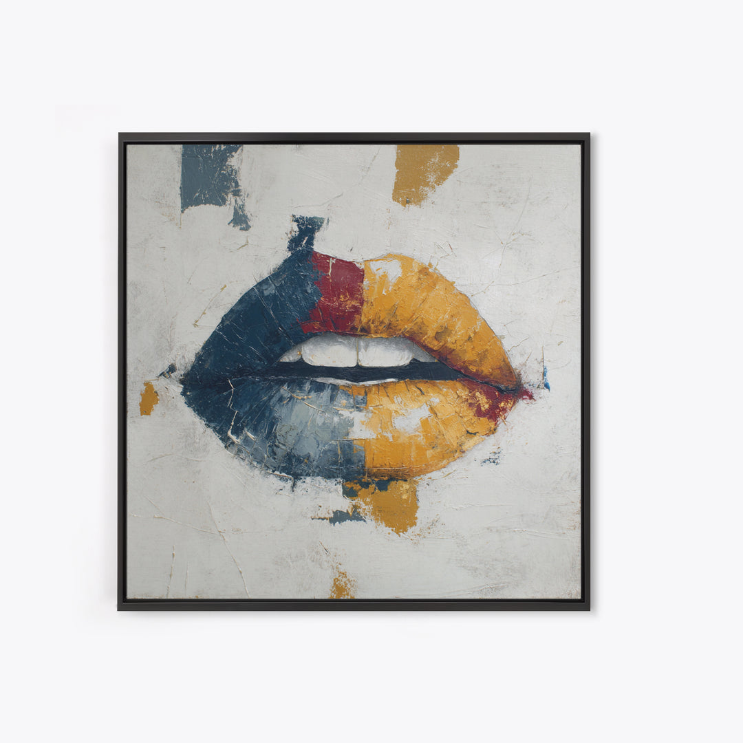 Abstract Lips and Hand Fashion Sketch Framed Canvas Print, Line Art, Aesthetic Prints, Living Room Decor, Fine Art, Line, LIN-1x1-66