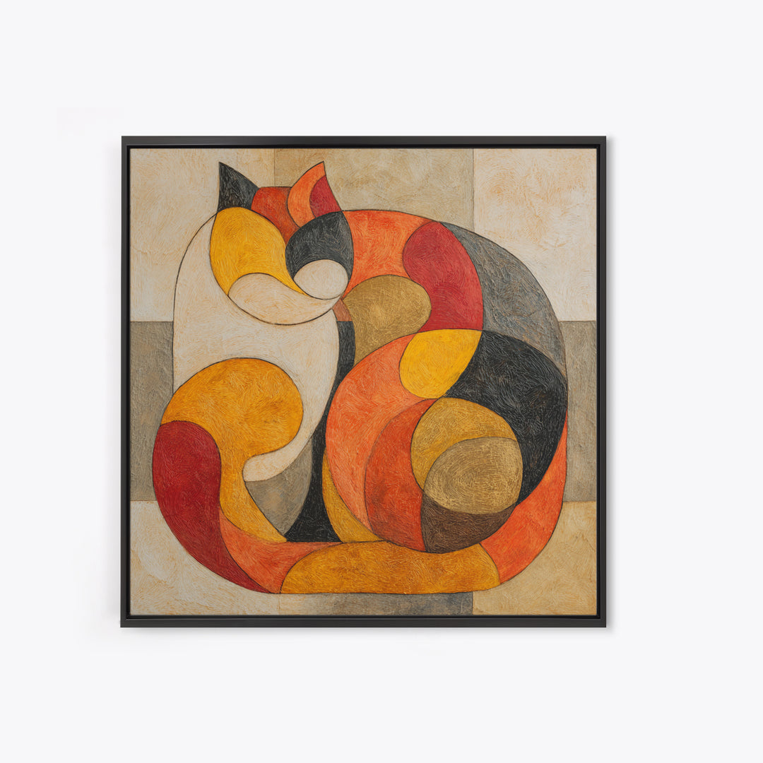 Monoline Cat Stretching Framed Canvas Print, Line Art, Textured Painting, Living Room Decor, Abstract Art, Line, Canvas Art, LIN-1x1-78