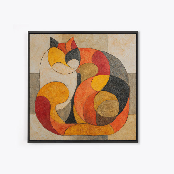 Monoline Cat Stretching Framed Canvas Print, Line Art, Textured Painting, Living Room Decor, Abstract Art, Line, Canvas Art, LIN-1x1-78