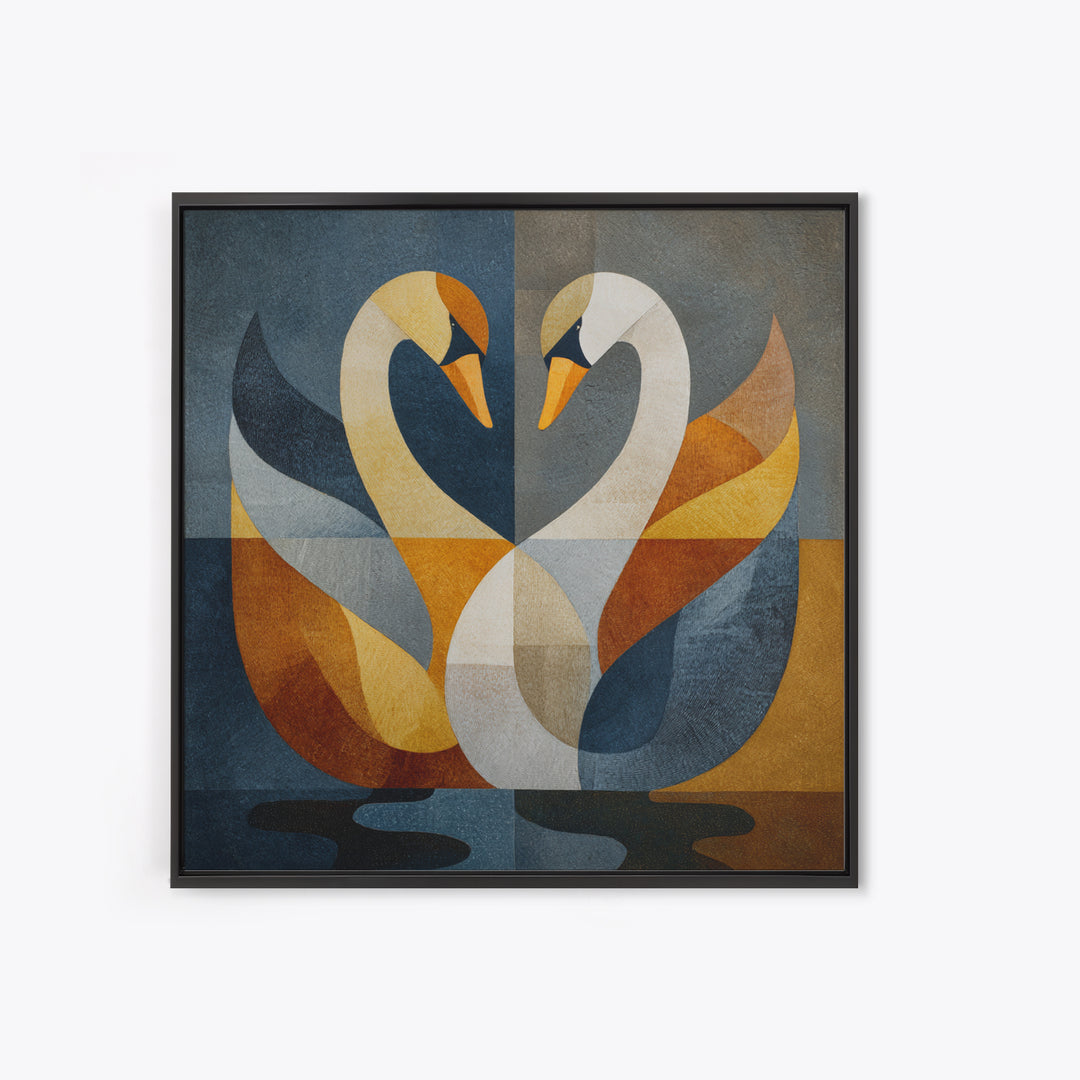 Two Swans Forming a Heart Shape Framed Canvas Print, Line Art, Wall Art, Living Room Decor, Fine Art, Line, Wall Art Print, LIN-1x1-88
