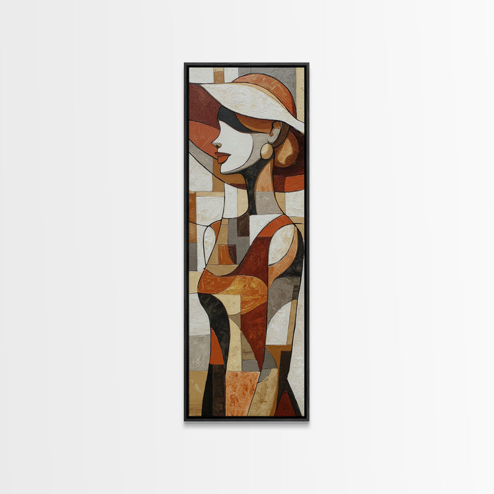 Line Drawing of a Woman Framed Canvas Print, Line Art, Bird Wall Art, Living Room Decor, Fine Art, Line, Textured Painting, LIN-1x3-31