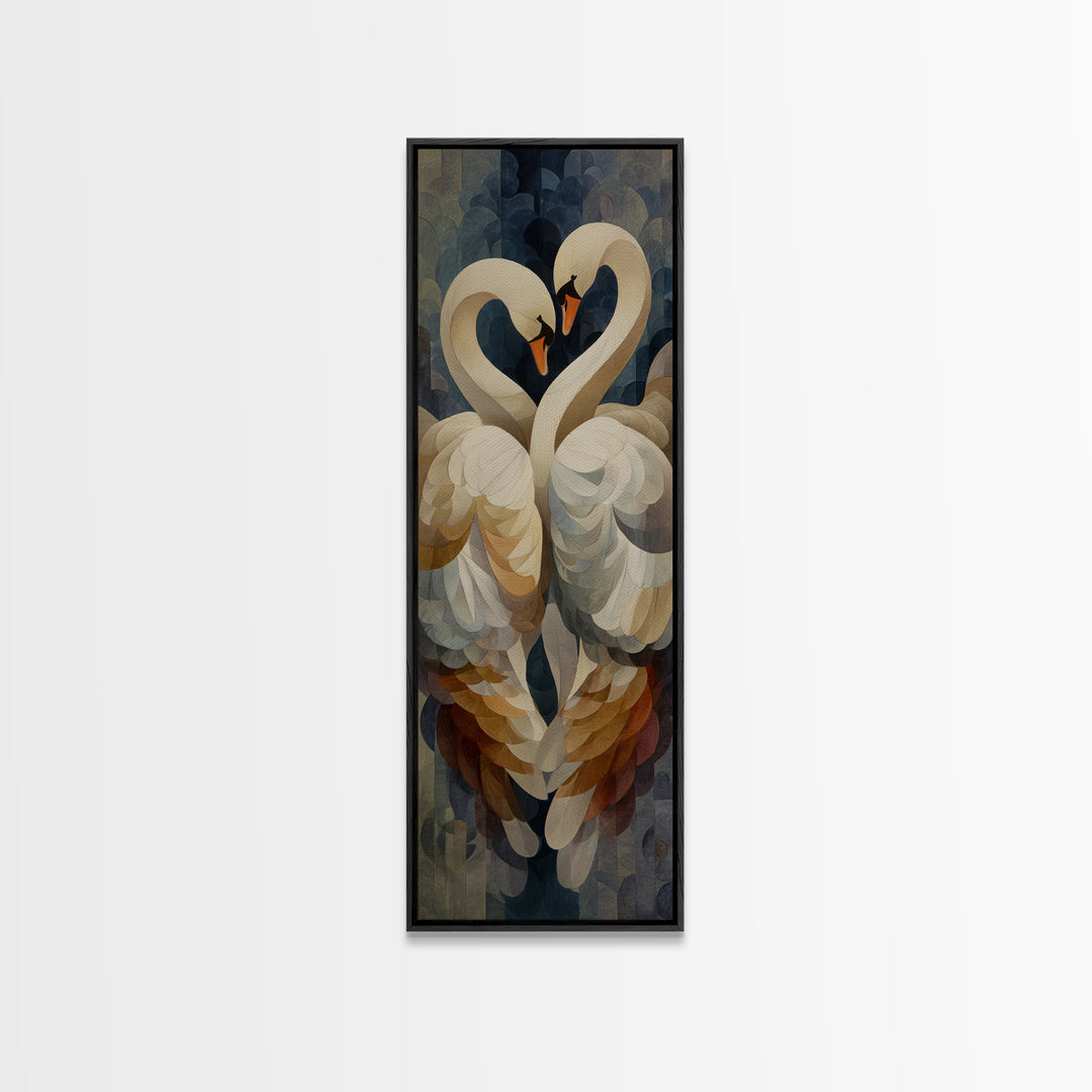 Two Swans Forming a Heart Shape Framed Canvas Print, Line Art, Printable Wall Art, Living Room Decor, Fine Art, Line, LIN-1x3-4
