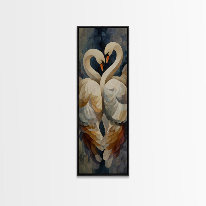 Two Swans Forming a Heart Shape Framed Canvas Print, Line Art, Printable Wall Art, Living Room Decor, Fine Art, Line, LIN-1x3-4