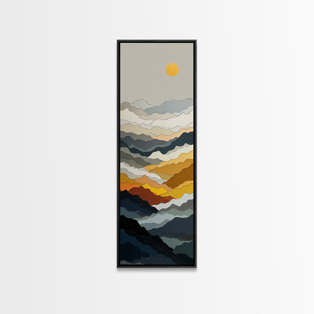 Black Line Mountains Framed Canvas Print, Line Art, Room Decor, Living Room Decor, Fine Art, Line, Digital Wall Art, Canvas Art, LIN-1x3-70