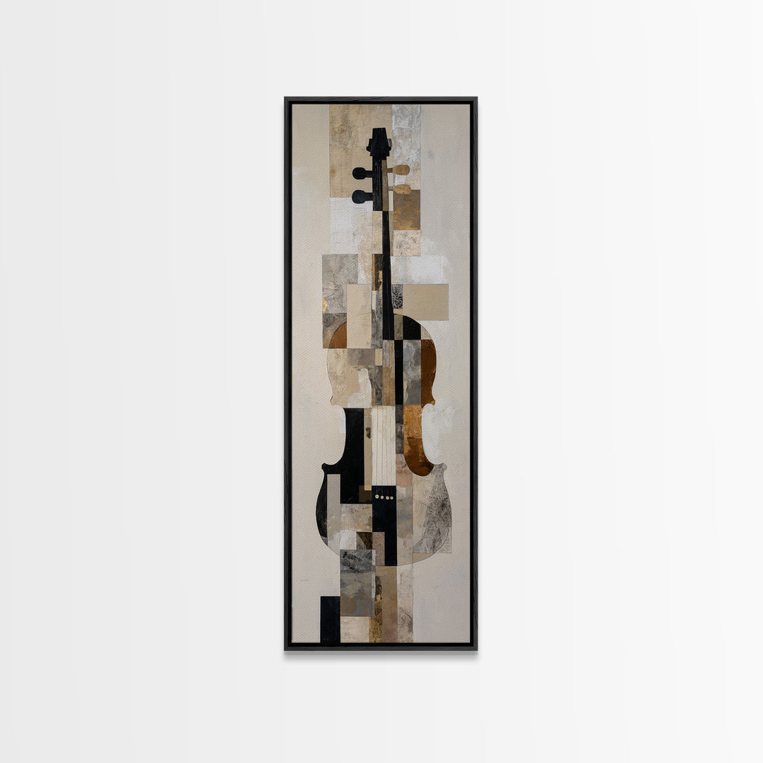 Single Line Violin and Bow Framed Canvas Print, Line Art, Textured Painting, Living Room Decor, Abstract Art, Line, Canvas Art, LIN-1x3-83