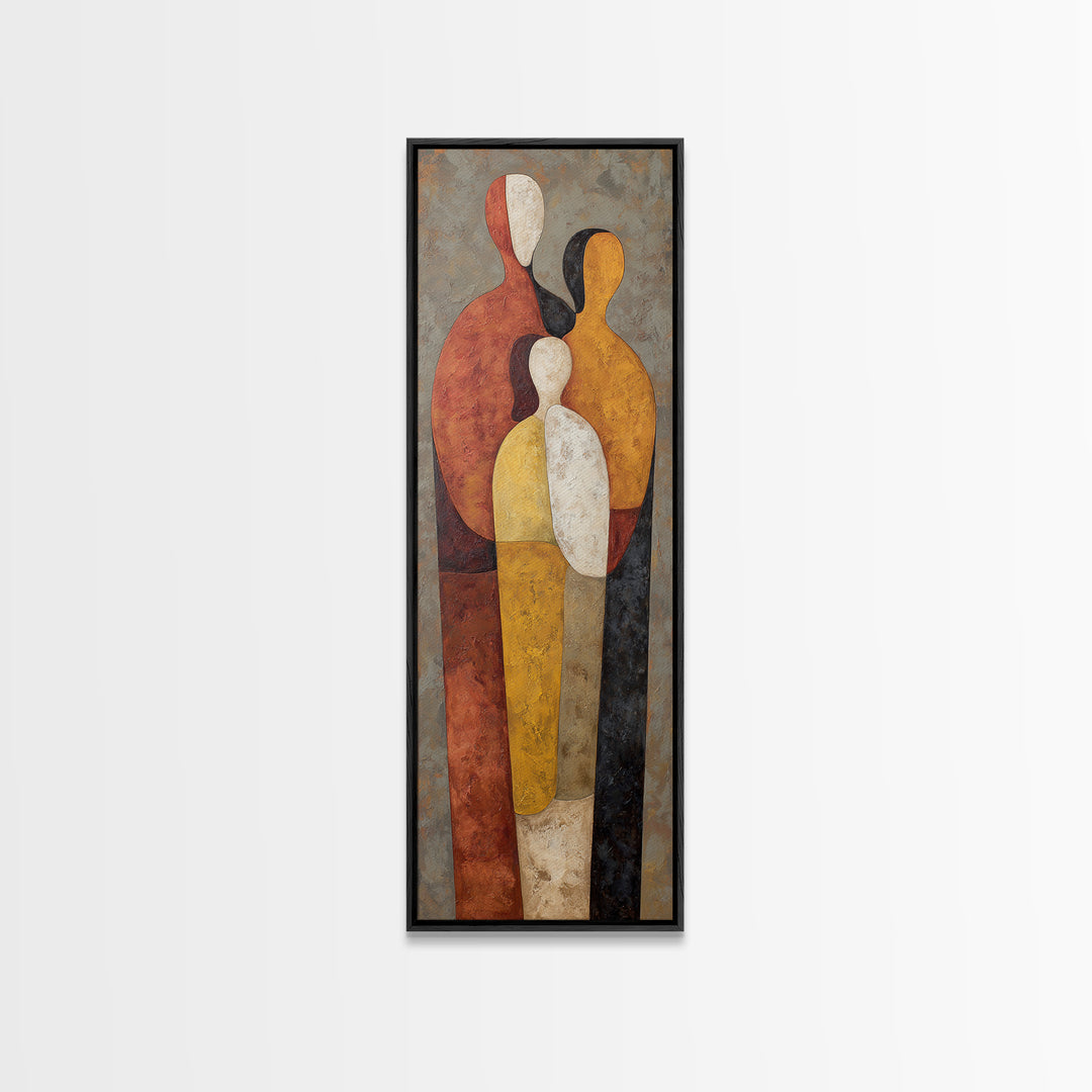 Abstract Family Figures Framed Canvas Print, Line Art, Bird Wall Art, Living Room Decor, Fine Art, Line, Textured Painting, LIN-1x3-84