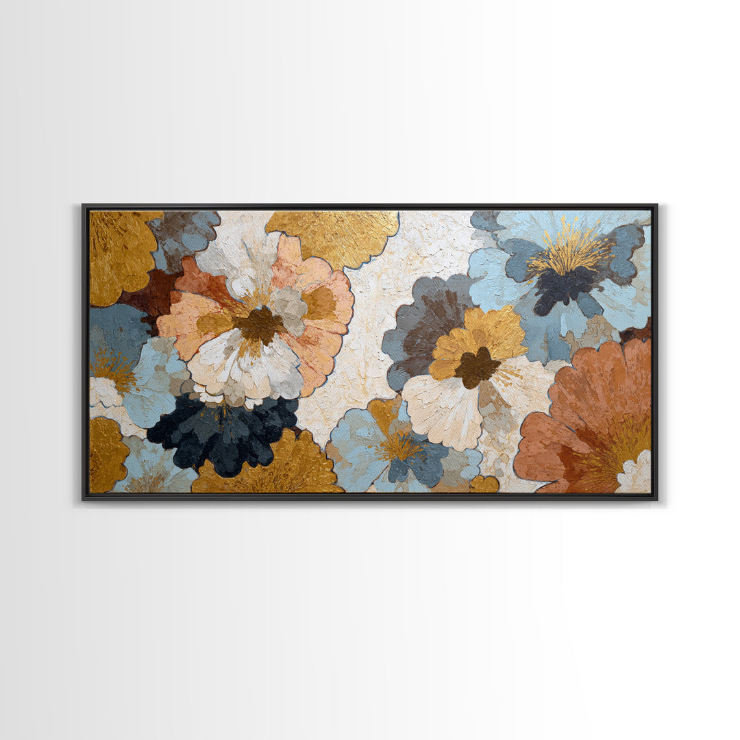 Face and Flower Blended into One Contour Framed Canvas Print, Line Art, Portrait from Photo, Living Room Decor, Oil Painting, LIN-2x1-100