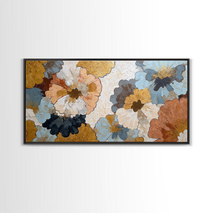 Face and Flower Blended into One Contour Framed Canvas Print, Line Art, Portrait from Photo, Living Room Decor, Oil Painting, LIN-2x1-100