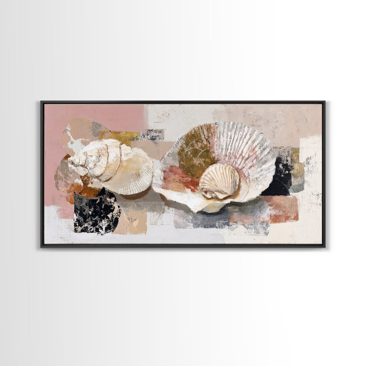 Line Art Shell and Coastal Forms Framed Canvas Print, Line Art, Gallery Wall Art, Living Room Decor, Abstract Art, Line, LIN-2x1-11