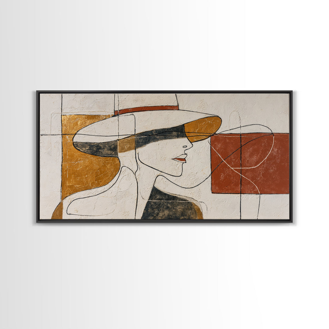 Line Drawing of a Woman Framed Canvas Print, Line Art, Decor, Living Room Decor, Fine Art, Line, Living Room Wall Art, LIN-2x1-15