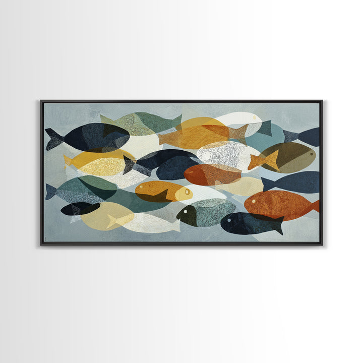 Continuous Line Fish Framed Canvas Print, Line Art, Statement Artwork, Living Room Decor, Abstract Art, Line, Custom Portrait, LIN-2x1-16