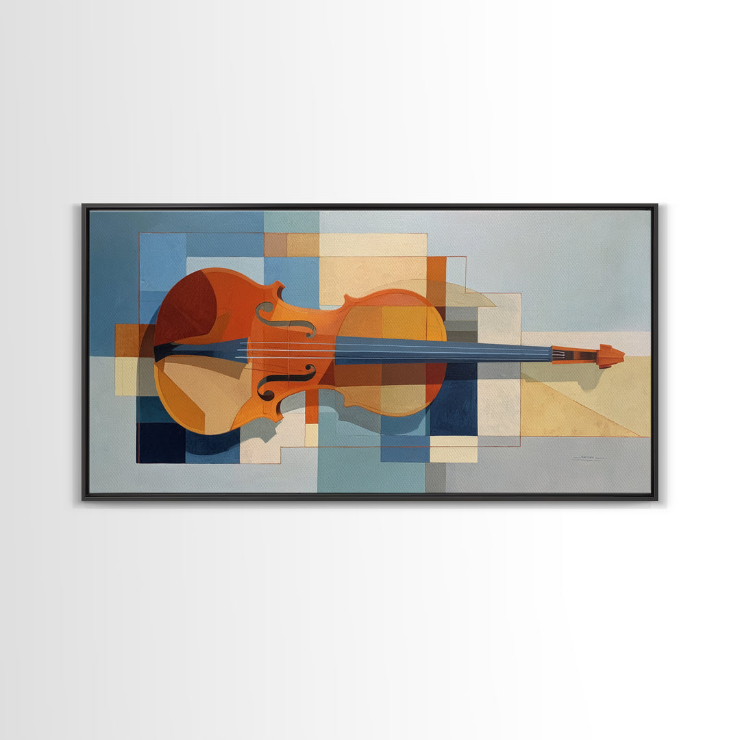 Single Line Violin and Bow Framed Canvas Print, Line Art, Aesthetic Prints, Living Room Decor, Abstract Art, Line, Wall Art, LIN-2x1-19