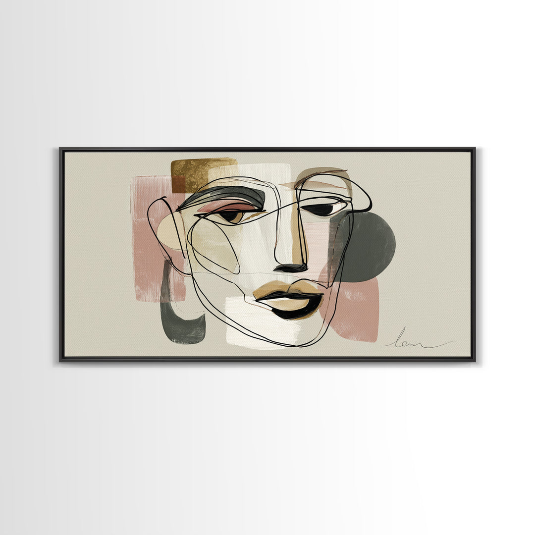 Continuous Line Female Face Canvas Print, Line Art, Modern Wall Art, Living Room Decor, Fine Art, Line, Bird Wall Art, LIN-2x1-21