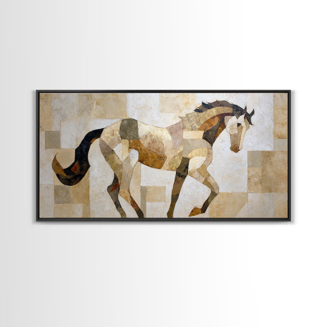 Abstract Horse Formed from Graceful Contour Framed Canvas Print, Line Art, Contemporary Art, Living Room Decor, Fine Art, Line, LIN-2x1-24