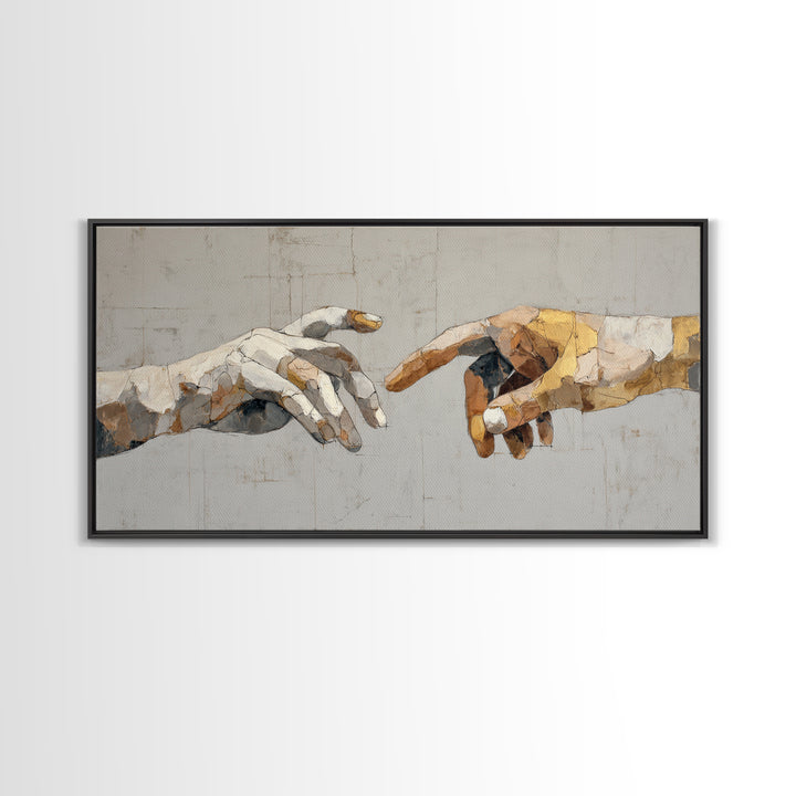 Two Hands Nearly Touching Framed Canvas Print, Line Art, Boho Wall Decor, Living Room Decor, Line, Black and White Art, LIN-2x1-25