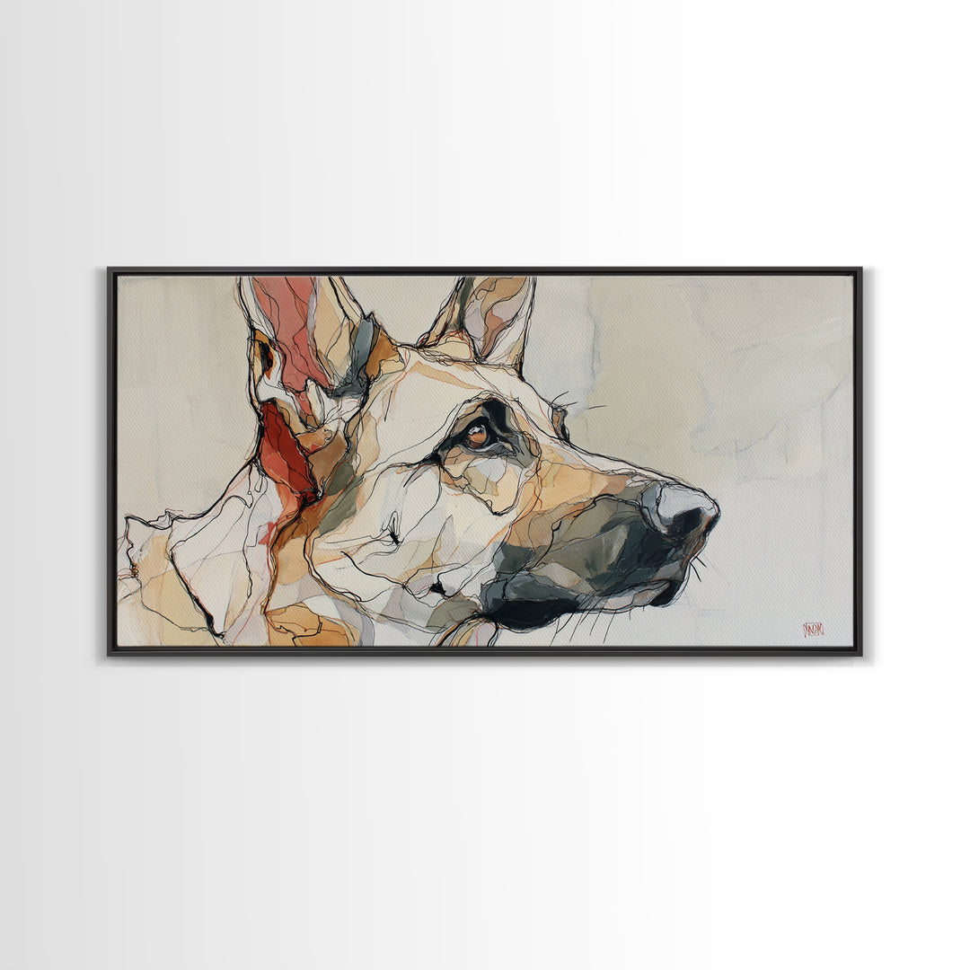 Continuous Line Dog Portrait Framed Canvas Print, Line Art, Living Room Decor, Line, Portrait from Photo, Living Room Art, LIN-2x1-33