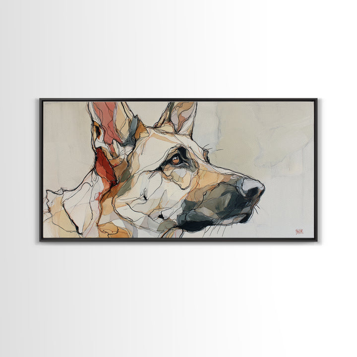 Continuous Line Dog Portrait Framed Canvas Print, Line Art, Living Room Decor, Line, Portrait from Photo, Living Room Art, LIN-2x1-33