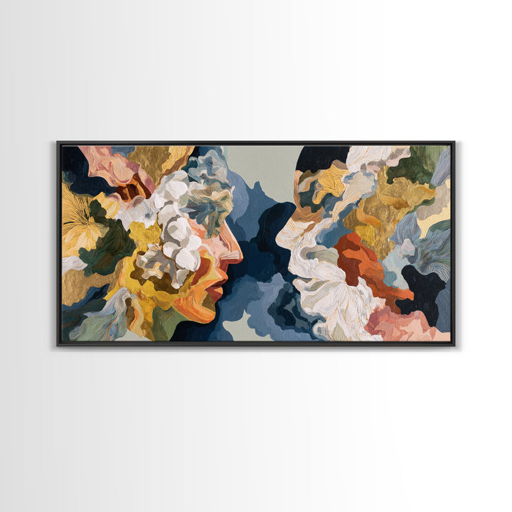Face and Flower Blended into One Contour Canvas Print, Line Art, Art Print, Living Room Decor, Oil Painting, Line, LIN-2x1-4