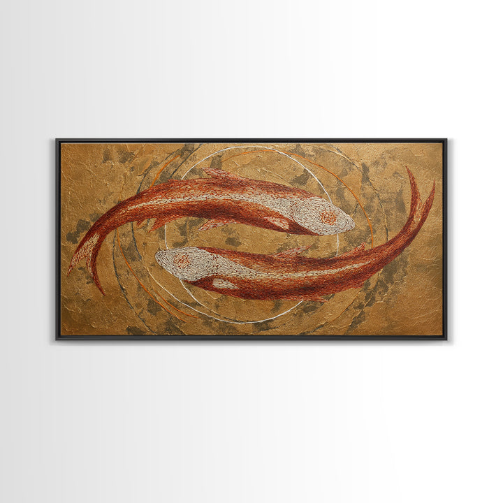 Continuous Line Fish Framed Canvas Print, Line Art, Wall Decor, Living Room Decor, Line, Boho Decor, Living Room Wall Art, LIN-2x1-40