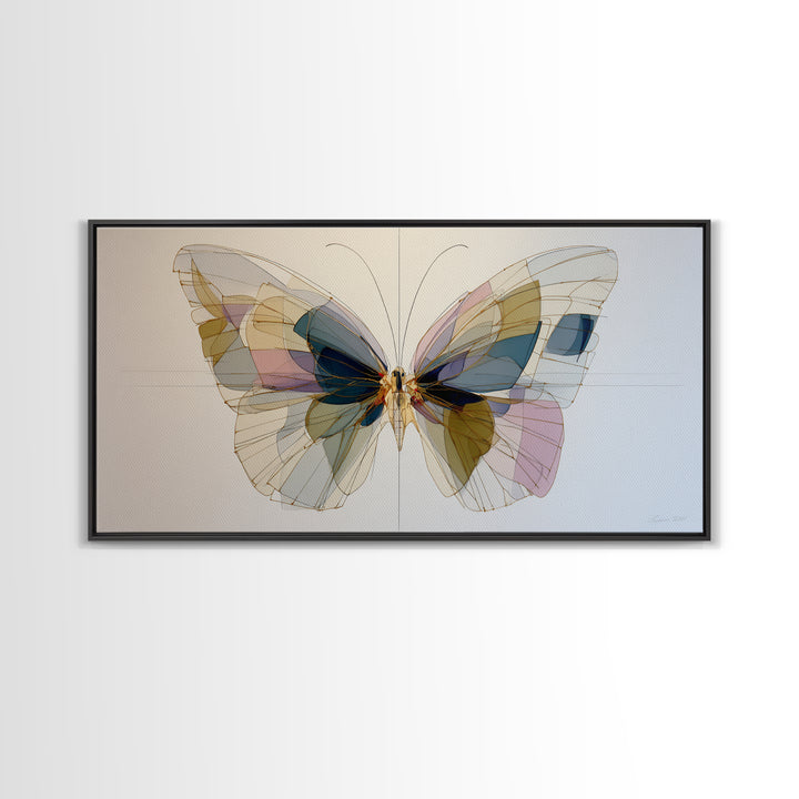 Line Art Butterfly Framed Canvas Print, Line Art, Wall Art, Living Room Decor, Abstract Art, Line, Wall Art Print, LIN-2x1-42
