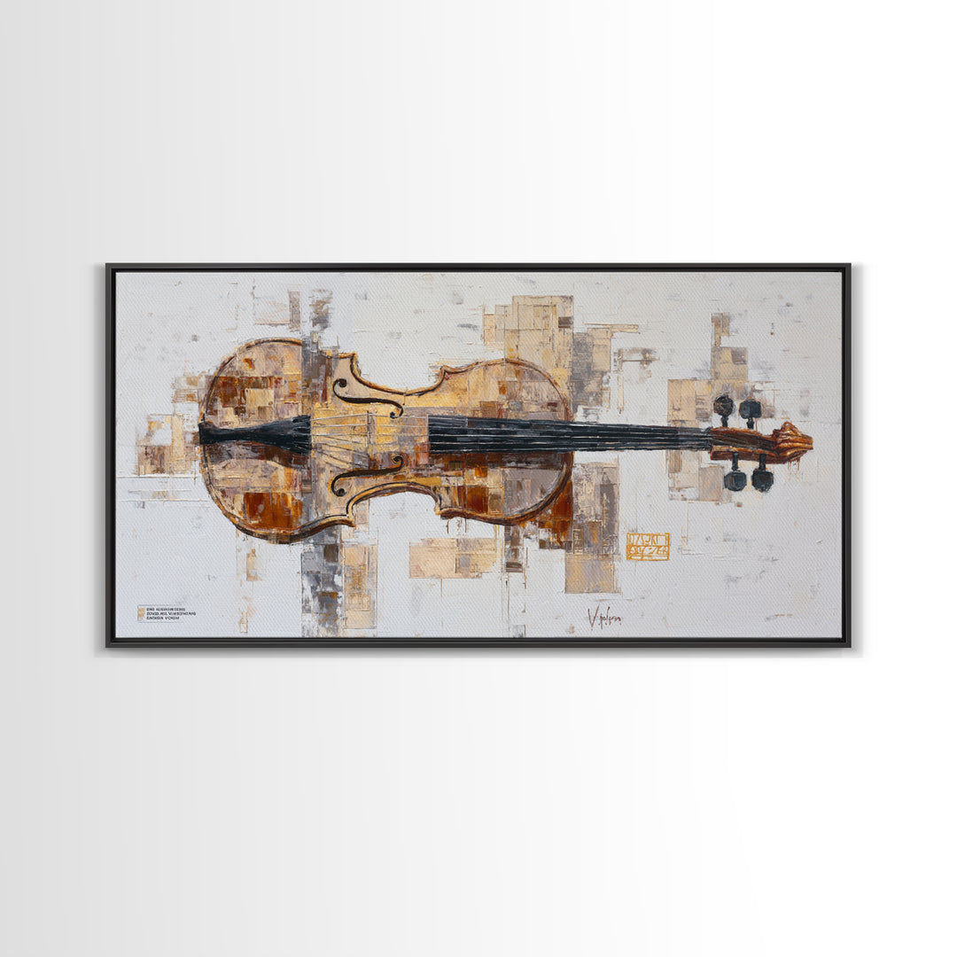 Single Line Violin and Bow Framed Canvas Print, Line Art, Living Room Decor, Line, Portrait from Photo, Living Room Art, LIN-2x1-43
