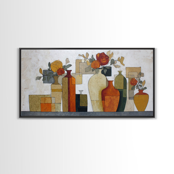 Abstract Vase and Flowers Framed Canvas Print, Line Art, Printable Wall Art, Living Room Decor, Fine Art, Line, Modern Art, LIN-2x1-56