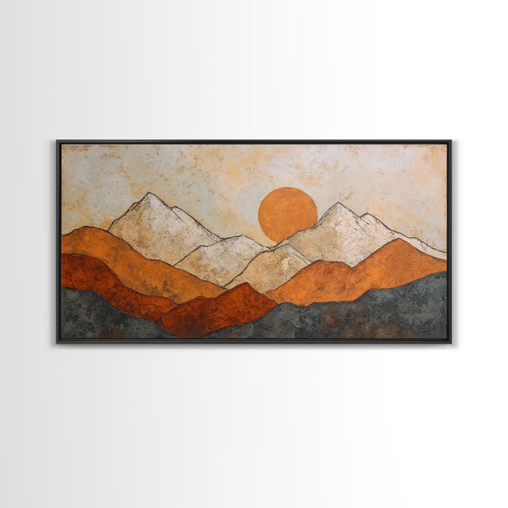 Black Line Mountains Framed Canvas Print, Line Art, Living Room Decor, Oil Painting, Line, Boho Decor, Living Room Wall Art, LIN-2x1-6