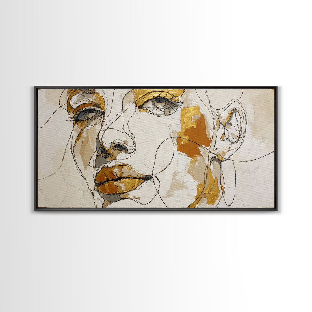Continuous Line Female Face Canvas Print, Line Art, Gallery Wall Set, Living Room Decor, Fine Art, Line, Textured Painting, LIN-2x1-69
