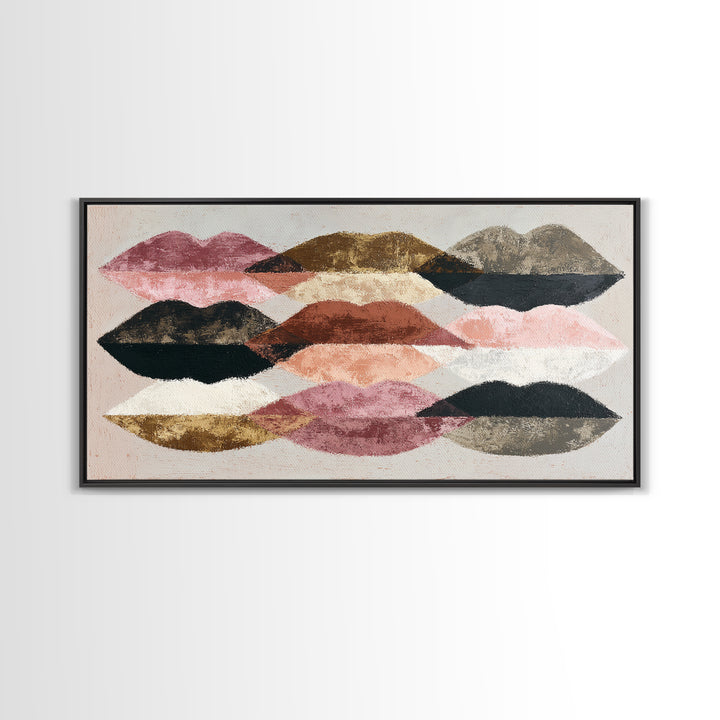 Abstract Lips and Hand Fashion Sketch Framed Canvas Print, Line Art, Living Room Decor, Abstract Art, Line, Portrait from Photo, LIN-2x1-86